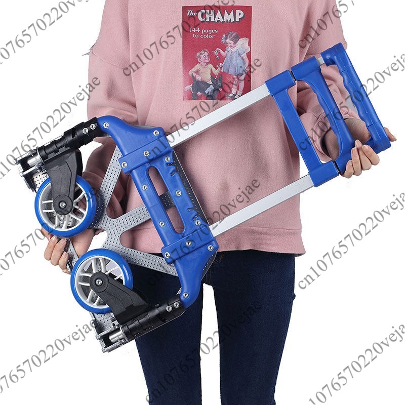 Pull Cart Fold - 耐荷重50kg タイロッド付き荷物カート アルミ合金製 ポータブル手引きショッピングカート 小型トレーラー 折りたたみ式収納