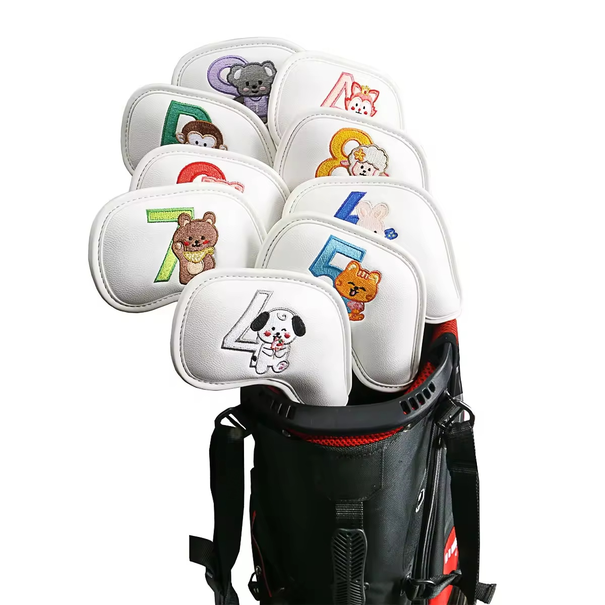 9個入りのかわいい漫画風動物ゴルフアイアンヘッドカバー、PU - Golf Equipment Organizer のレビューと価格