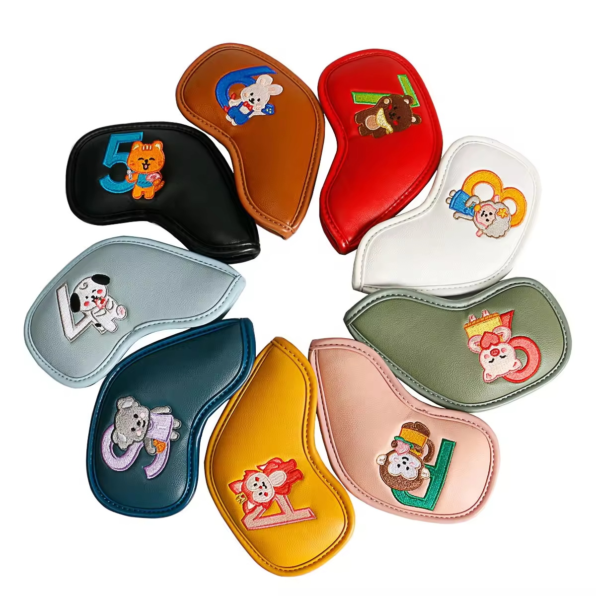 9個入りのかわいい漫画風動物ゴルフアイアンヘッドカバー、PU - Golf Equipment Organizer のレビューと価格